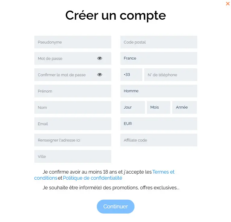 Processus d'inscription La Fiesta Casino